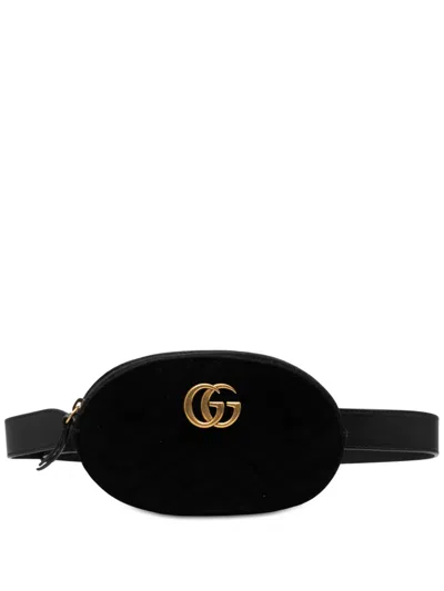 Pre-owned Gucci 2000-2015 Gg Marmont Matelasse Velvet Belt Bag In Black