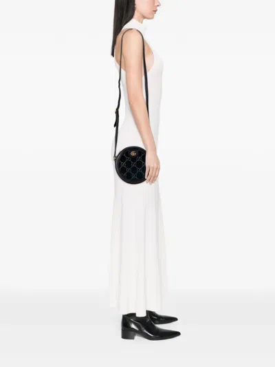 Pre-owned Gucci 2000-2015 Gg Marmont Velvet Round Crossbody Bag In Black