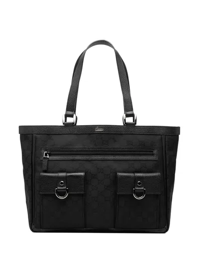 Pre-owned Gucci 2000-2015 Gg Nylon Abbey D Ring Pocket Tote Bag In Black