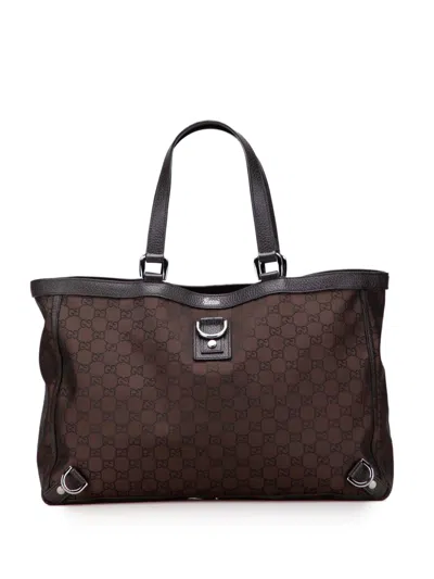 Pre-owned Gucci 2000-2015 Gg Nylon Abbey D Ring Tote Bag In Brown