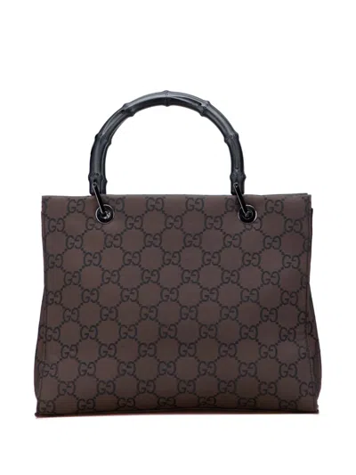 Pre-owned Gucci 2000-2015 Gg Nylon Bamboo Satchel In Brown