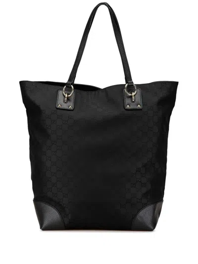 Pre-owned Gucci 2000-2015 Gg Nylon Charm Tote Bag In Black