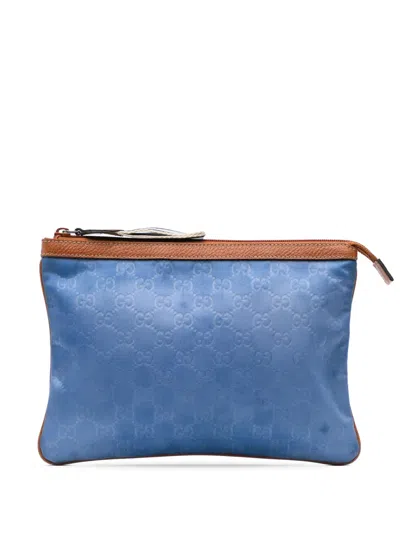 Pre-owned Gucci 2000-2015 Gg Nylon Clutch Bag In Blue