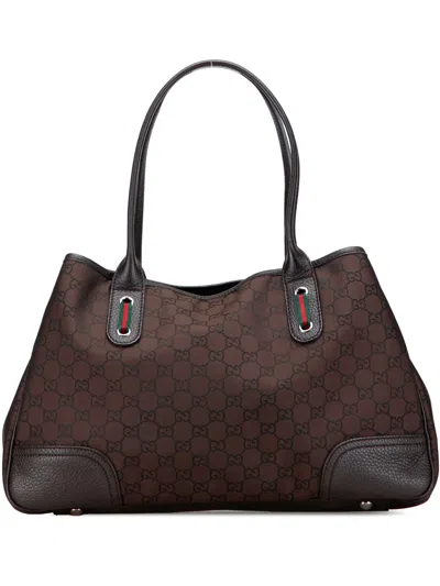 Pre-owned Gucci 2000-2015 Gg Nylon Princy Tote Bag In Brown