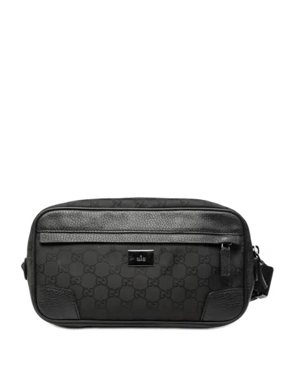 Pre-owned Gucci 2000-2015 Gg Nylon Waist Sling Bag Belt Bag In Black