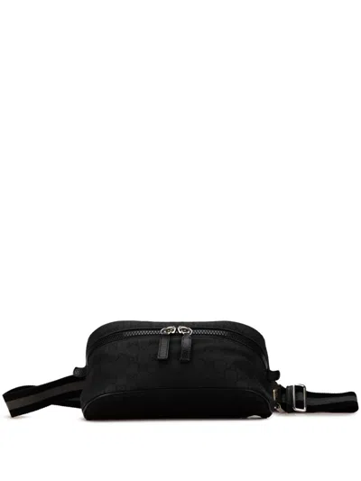 Pre-owned Gucci 2000-2015 Gg Nylon Web Belt Bag In Black