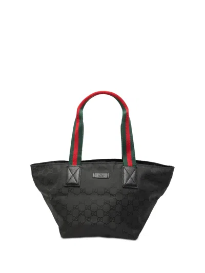 Pre-owned Gucci 2000-2015 Gg Nylon Web Tote Bag In Black
