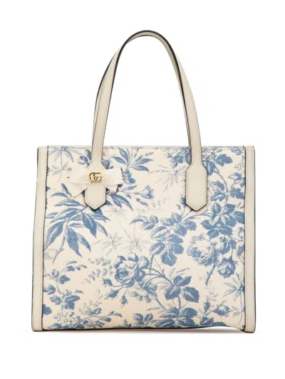 Pre-owned Gucci 2000-2015 Gg Ribbon Herbarium Tote Bag In White