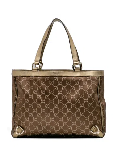 Pre-owned Gucci 2000-2015 Gg Satin Abbey D Ring Tote Bag In Brown