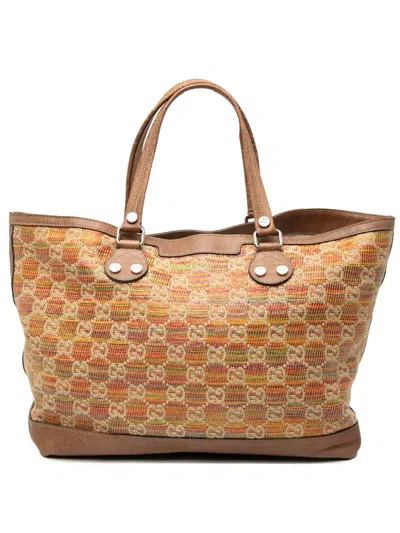 Pre-owned Gucci 2000-2015 Gg Straw Libeccio Sunset Tote Bag In Brown