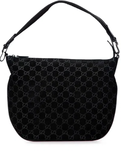 Pre-owned Gucci 2000-2015 Gg Suede Hobo Bag In Black