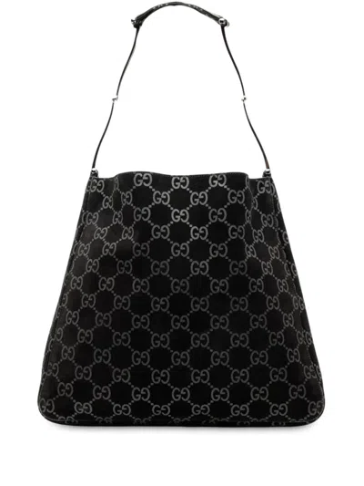 Pre-owned Gucci 2000-2015 Gg Suede Shoulder Bag In Black