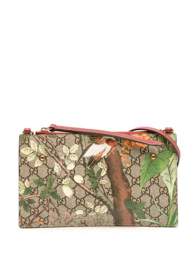 Pre-owned Gucci 2000-2015 Gg Supreme Bengal Double Zip Pochette Crossbody Bag In Brown