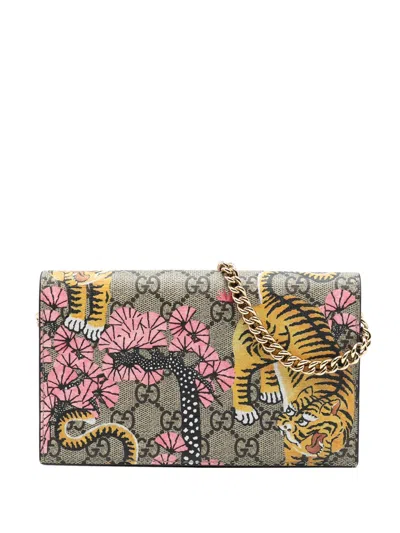 Pre-owned Gucci 2000-2015 Gg Supreme Bengal Wallet On Chain Crossbody Bag In Brown