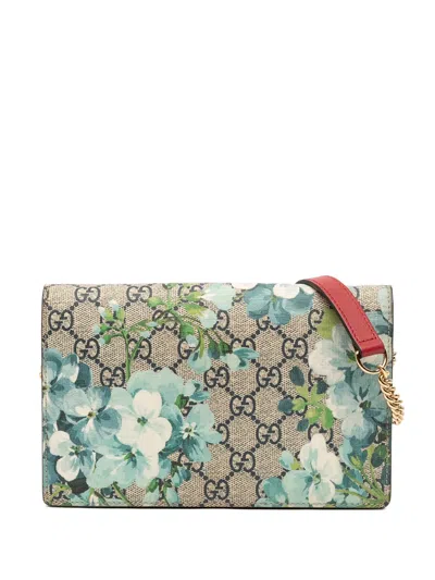 Pre-owned Gucci 2000-2015 Gg Supreme Blooms Wallet On Chain Shoulder Bag In Brown