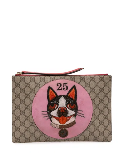 Pre-owned Gucci 2000-2015 Gg Supreme Bosco Clutch Bag In Brown