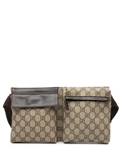 Pre-owned Gucci 2000-2015 Gg Supreme Double Pocket Belt Bag In Brown