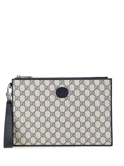 Pre-owned Gucci 2000-2015 Gg Supreme Interlocking G Clutch Bag In Brown