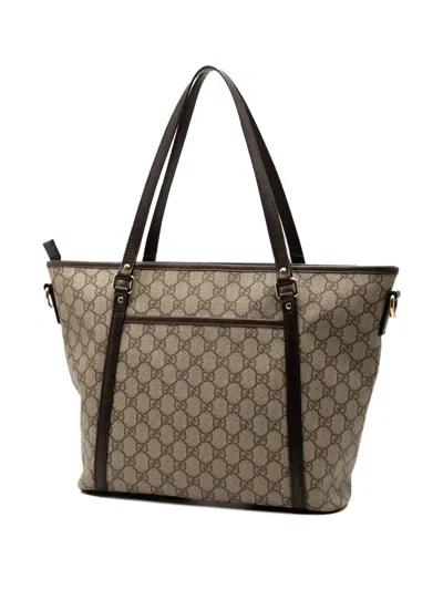 Pre-owned Gucci 2000-2015 Gg Supreme Joy Convertible Tote Satchel In Brown