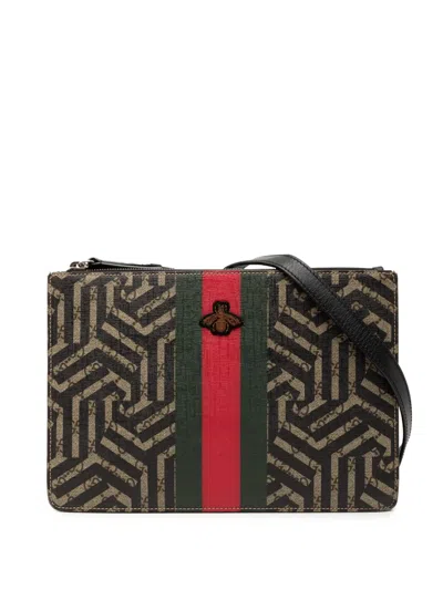Pre-owned Gucci 2000-2015 Gg Supreme Kaleido Bee Crossbody Bag In Brown