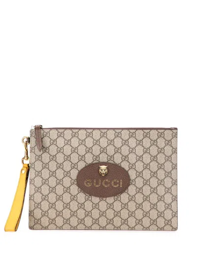 Pre-owned Gucci 2000-2015 Gg Supreme Neo Vintage Clutch Bag In Brown