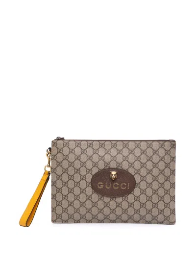 Pre-owned Gucci 2000-2015 Gg Supreme Neo Vintage Clutch Bag In Brown