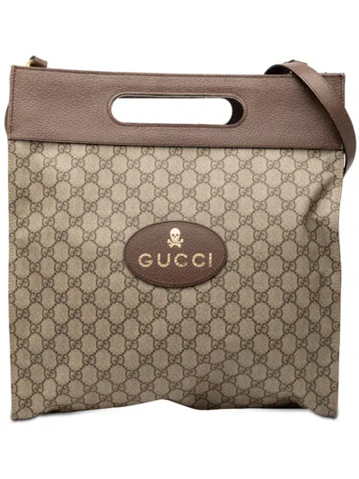 Pre-owned Gucci 2000-2015 Gg Supreme Neo Vintage Soft Tote Satchel In Brown