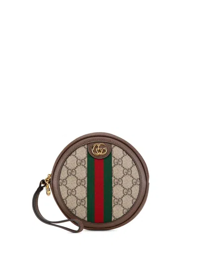 Pre-owned Gucci 2000-2015 Gg Supreme Ophidia Round Clutch Bag In Brown