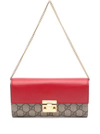 Pre-owned Gucci 2000-2015 Gg Supreme Padlock Wallet On Chain Shoulder Bag In Brown