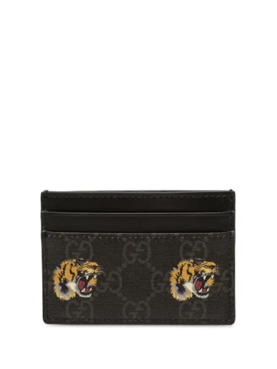 Pre-owned Gucci 2000-2015 Gg Supreme Tiger Card Holder In Black