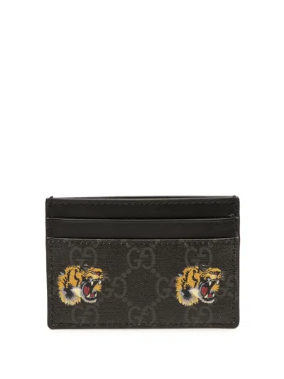 Pre-owned Gucci 2000-2015 Gg Supreme Tiger Card Holder In Black