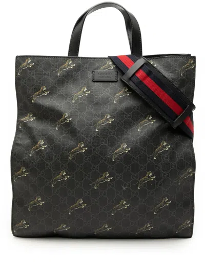 Pre-owned Gucci 2000-2015 Gg Supreme Tiger Convertible Soft Tote Satchel In Black