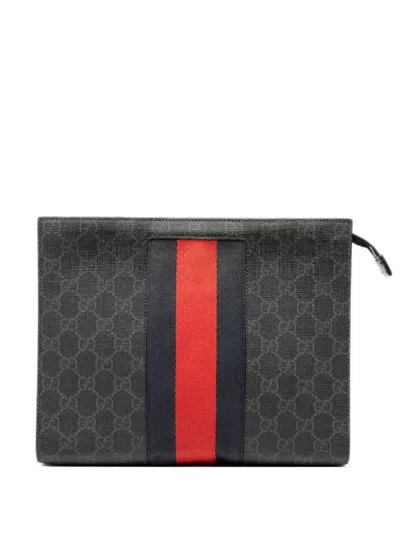 Pre-owned Gucci 2000-2015 Gg Supreme Web Clutch Bag In Black