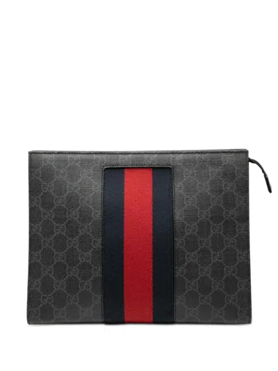 Pre-owned Gucci 2000-2015 Gg Supreme Web Clutch Bag In Black