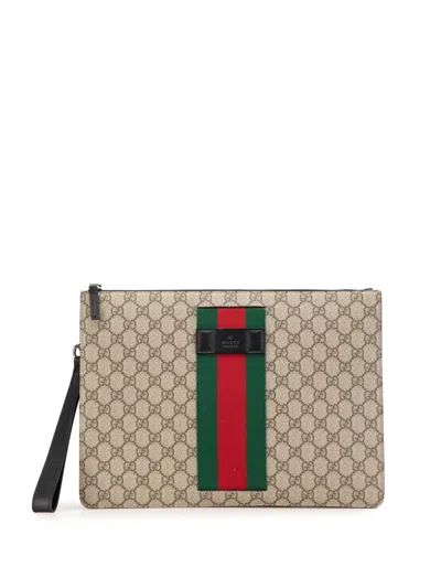 Pre-owned Gucci 2000-2015 Gg Supreme Web Clutch Bag In Brown