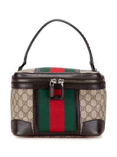 Pre-owned Gucci 2000-2015 Gg Supreme Web Cosmetic Bag Vanity Bag In Brown