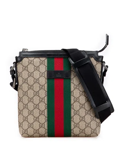 Pre-owned Gucci 2000-2015 Gg Supreme Web Crossbody Bag In Brown