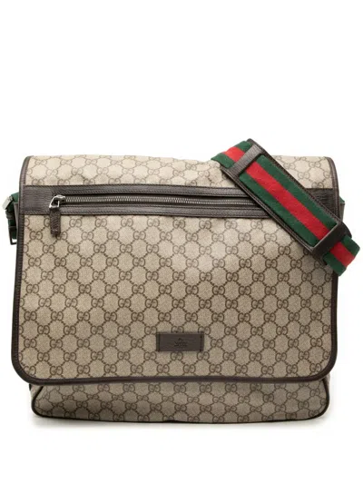 Pre-owned Gucci 2000-2015 Gg Supreme Web Crossbody Bag In Brown