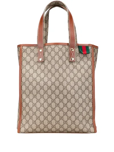Pre-owned Gucci 2000-2015 Gg Supreme Web Tote Bag In Brown