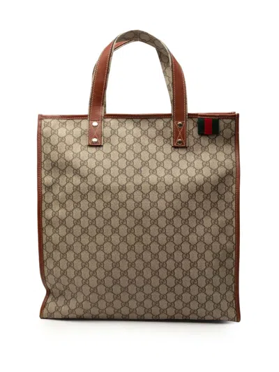 Pre-owned Gucci 2000-2015 Gg Supreme Web Tote Bag In Brown