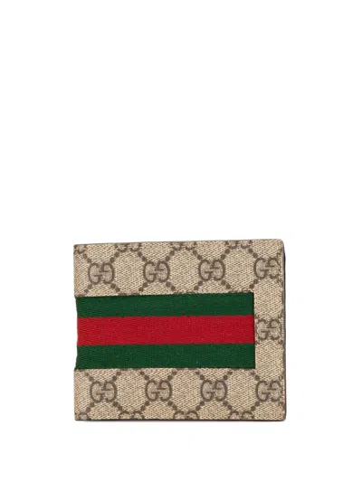 Pre-owned Gucci 2000-2015 Gg Supreme Web Wallet Small Wallets In Brown