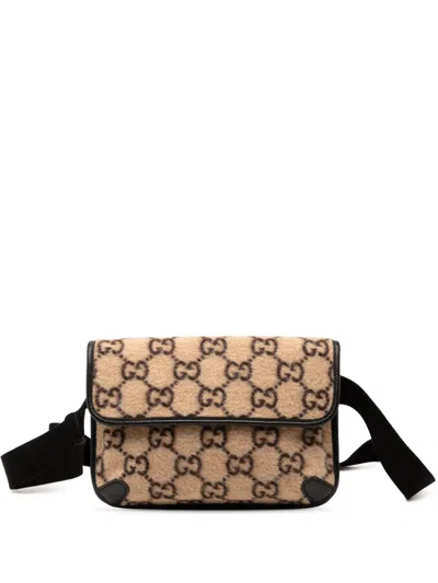 Pre-owned Gucci 2000-2015 Gg Wool Slim Belt Bag In Brown