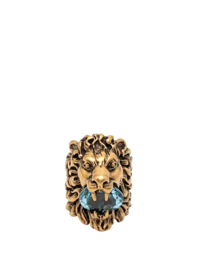 Pre-owned Gucci 2000-2015 Gold Plated Crystal Lion Head Ring Costume Ring