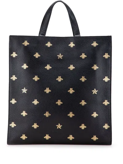 Pre-owned Gucci 2000-2015 Grained Calfskin Bee Star Vertical Tote Satchel In Black