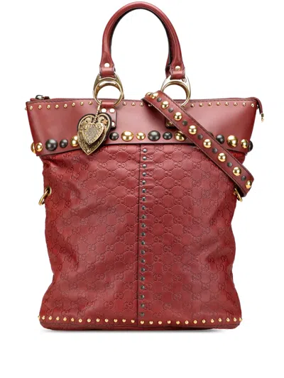 Pre-owned Gucci 2000-2015 Ssima Studded Babouska Satchel In Red