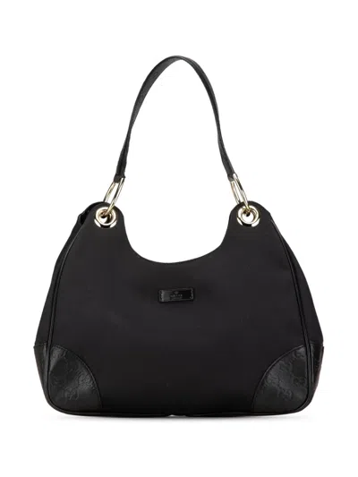 Pre-owned Gucci 2000-2015 Ssima Trimmed Canvas Colbert Shoulder Bag In 黑色