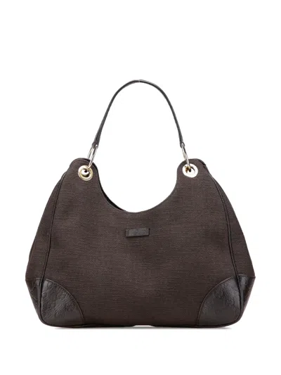 Pre-owned Gucci 2000-2015 Ssima Trimmed Canvas Shoulder Bag In Brown