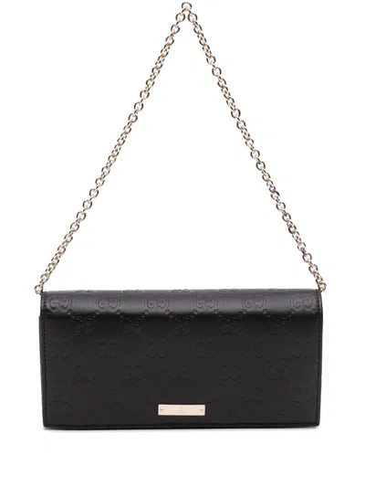Pre-owned Gucci 2000-2015 Ssima Wallet On Chain Shoulder Bag In Black