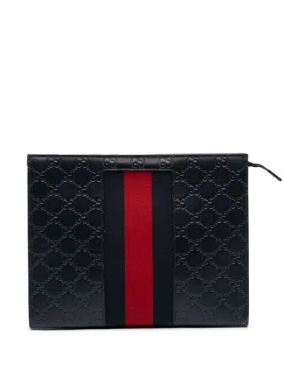 Pre-owned Gucci 2000-2015 Ssima Web Clutch Bag In Black
