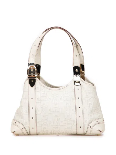 Pre-owned Gucci 2000-2015 Horsebit Embossed Leather Shoulder Bag In White